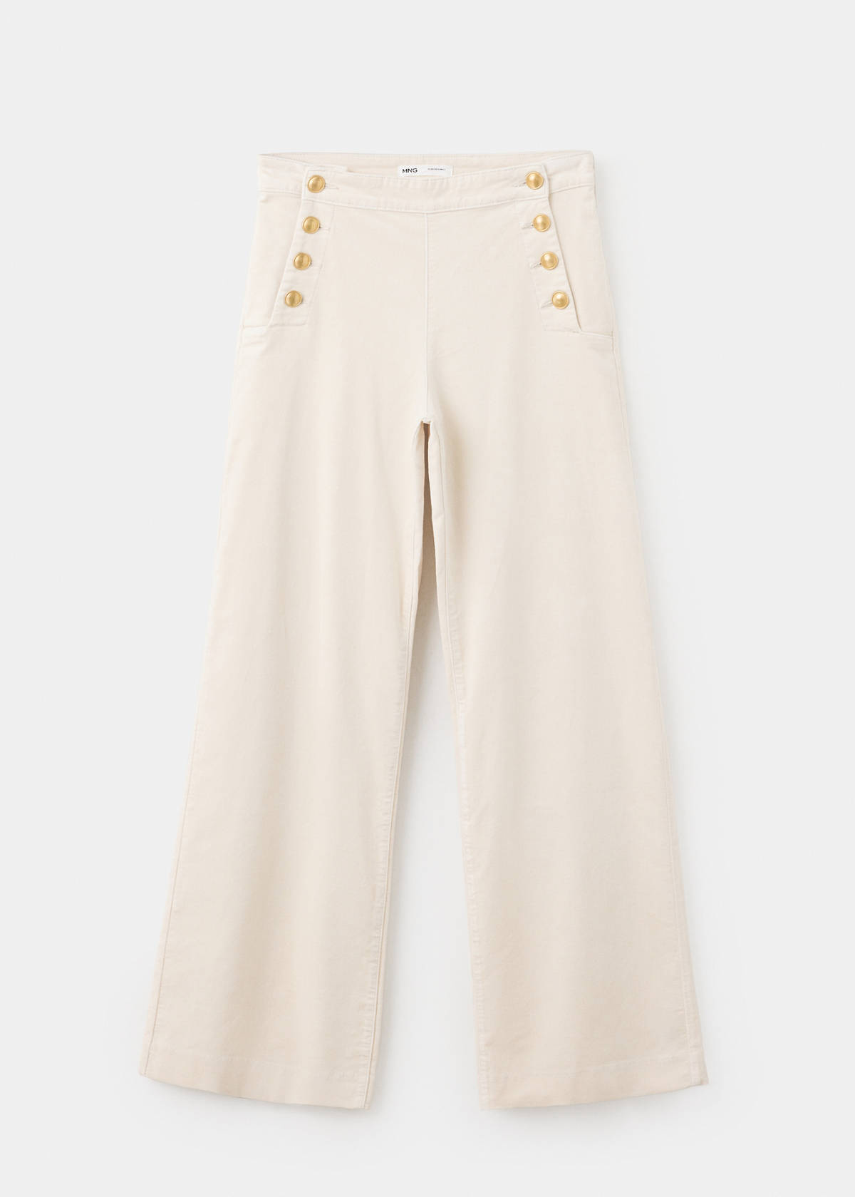 Velvet trousers with buttons — Ecru