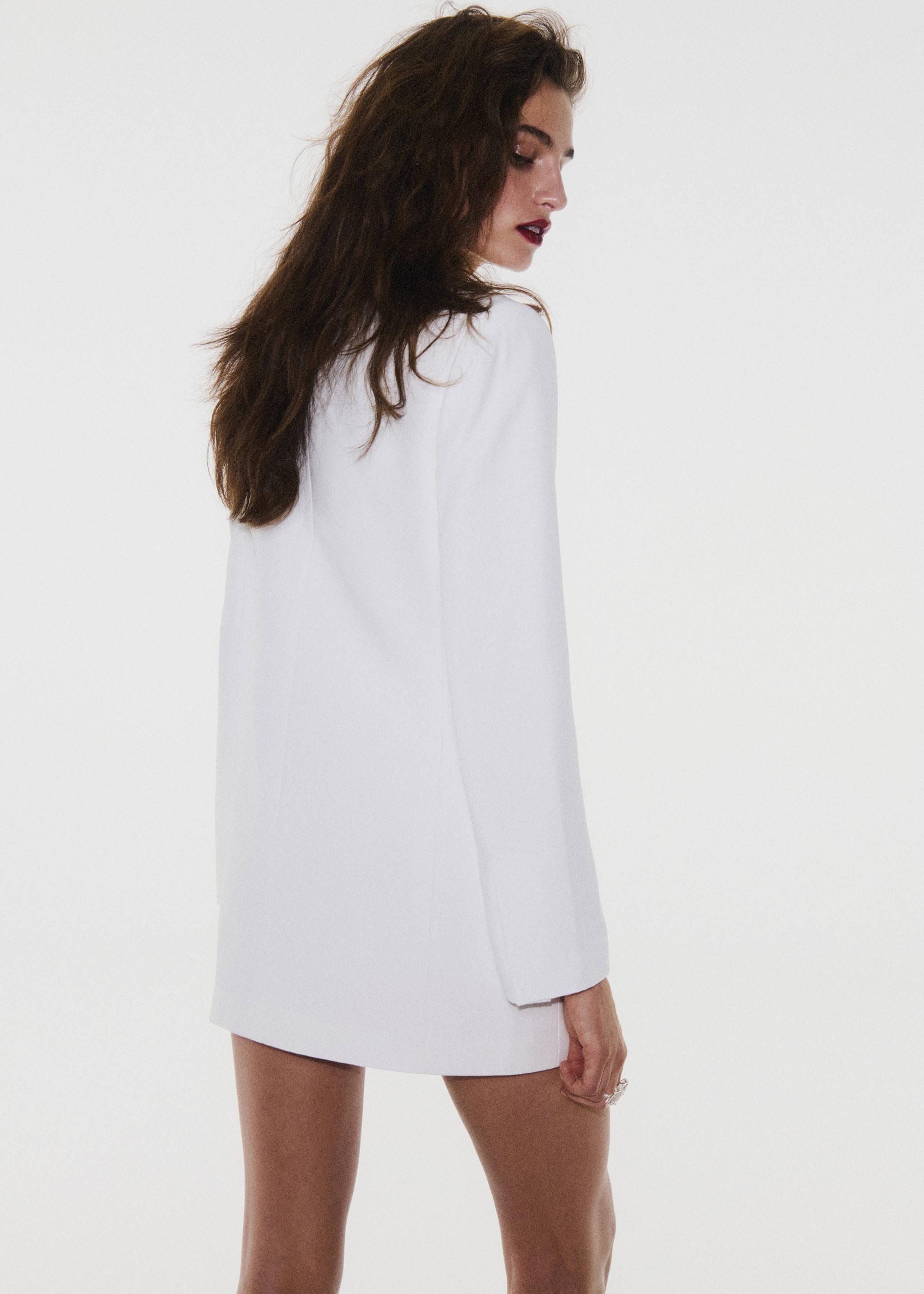 Back view of a short white dress with long sleeves., White. Ref: 37089142-00.