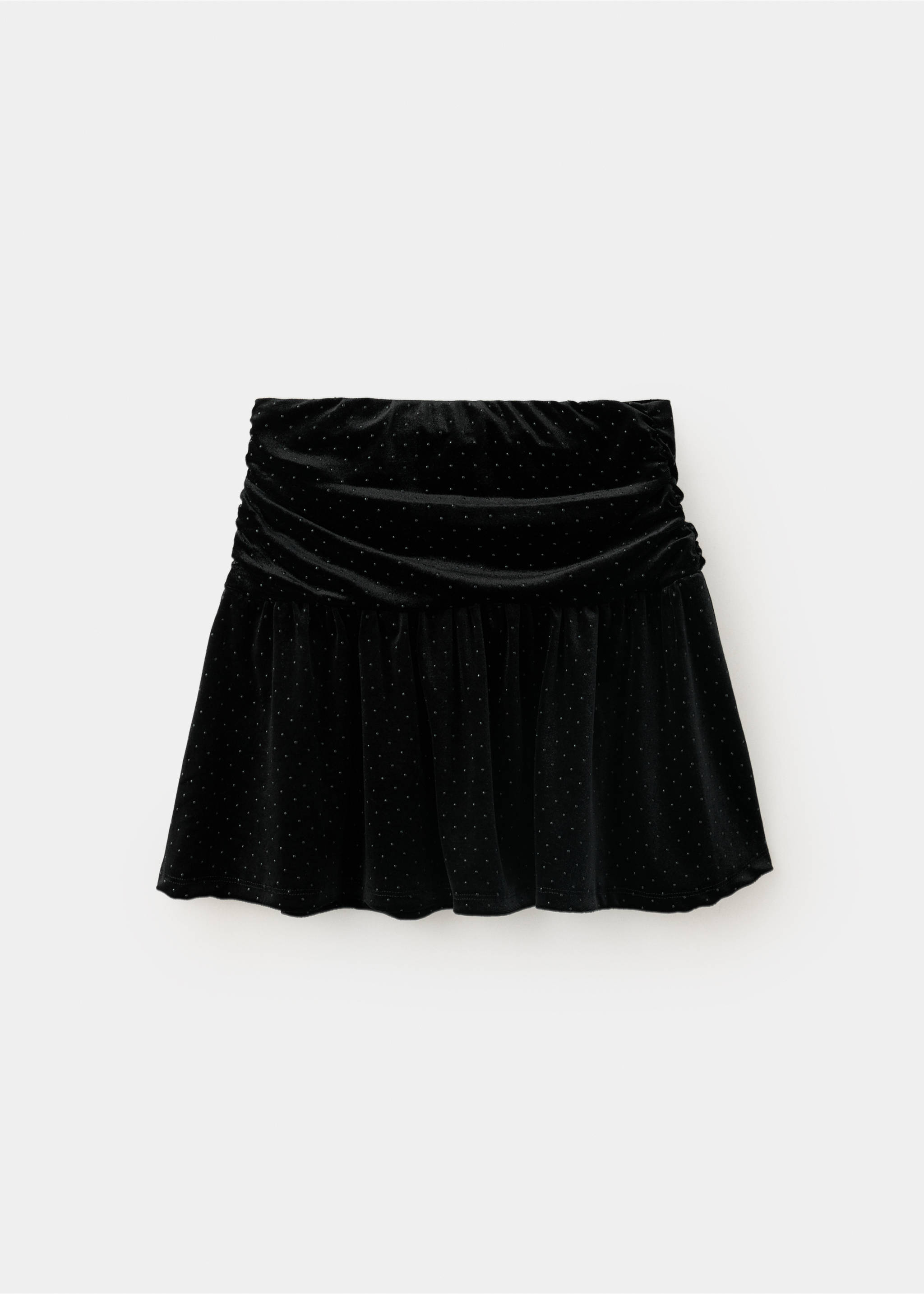 Black polka-dot skirt with a ruched waistband and ruffled hem., Black. Ref: 37089211-00.