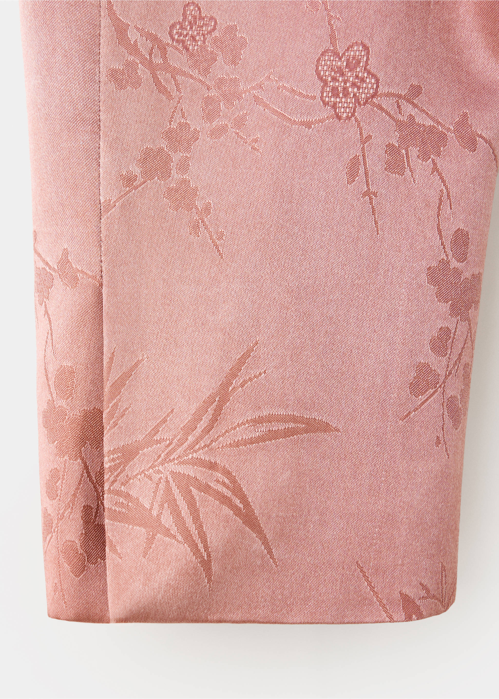 Close-up of pink blazer fabric with tonal floral embroidery., Pink. Ref: 37089223-00.