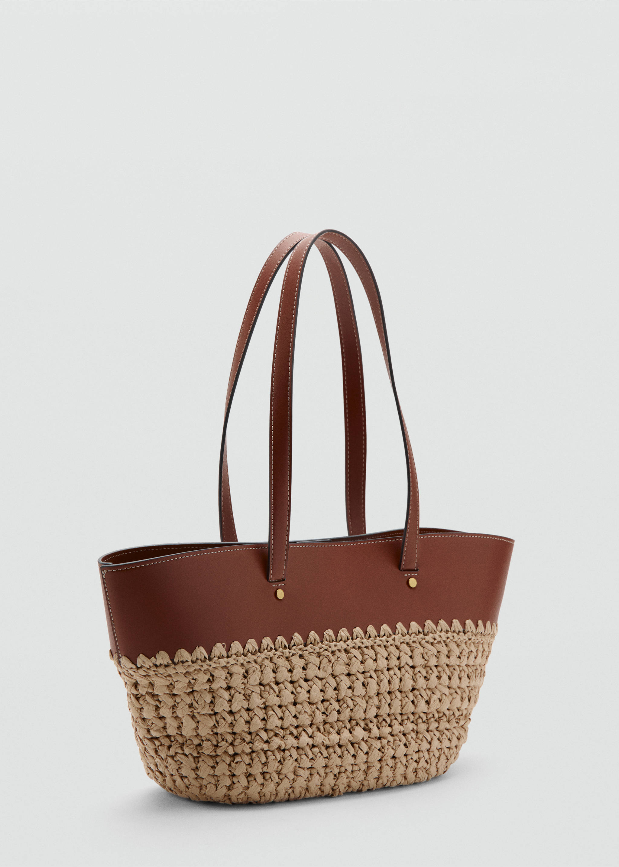 Natural fibre tote bag - Medium plane, Leather. Ref: 37091325-00.