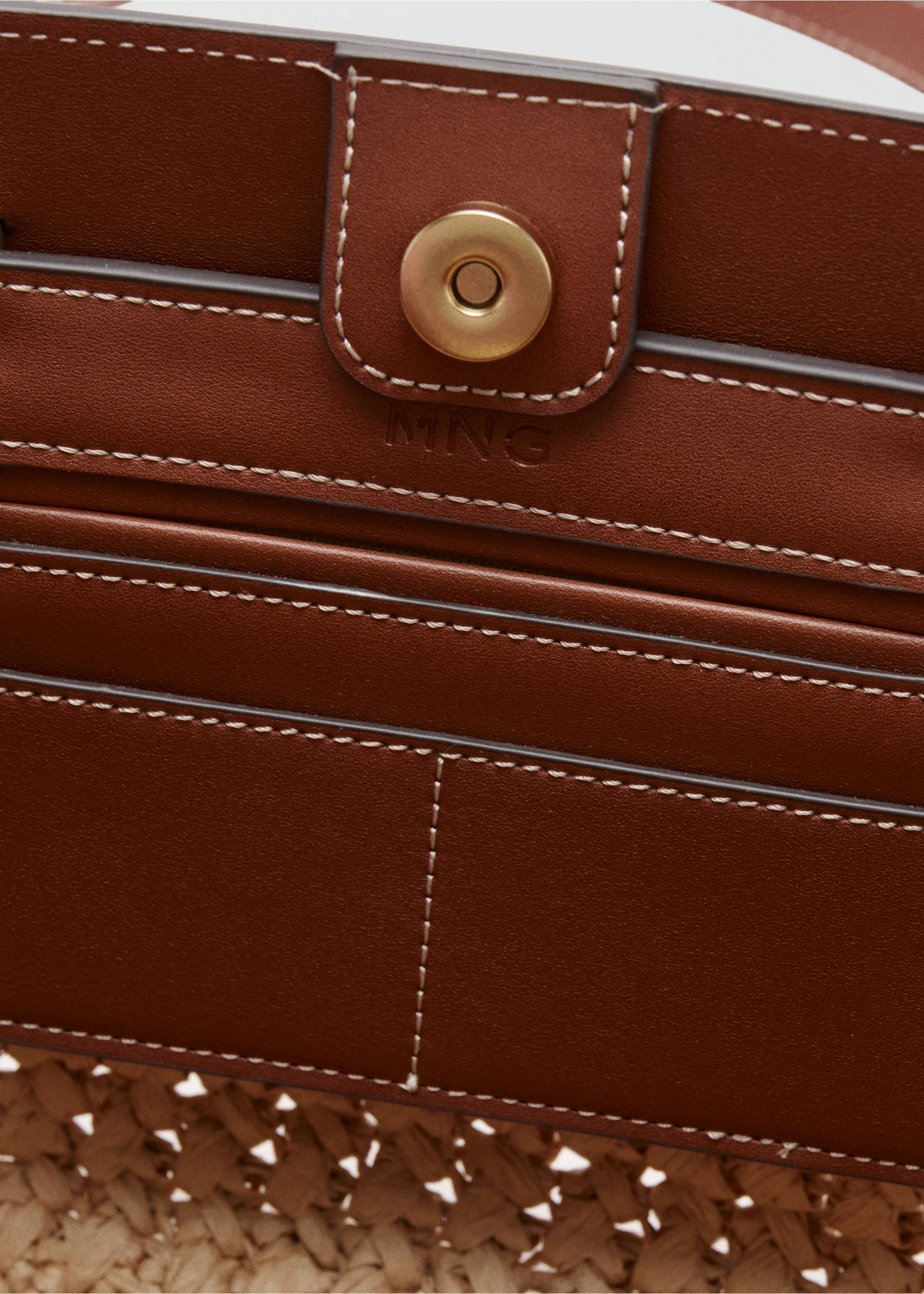 Natural fibre tote bag - Details of the article 1, Leather. Ref: 37091325-00.