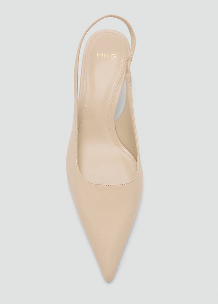 Pointed-toe leather heeled shoes — Ecru