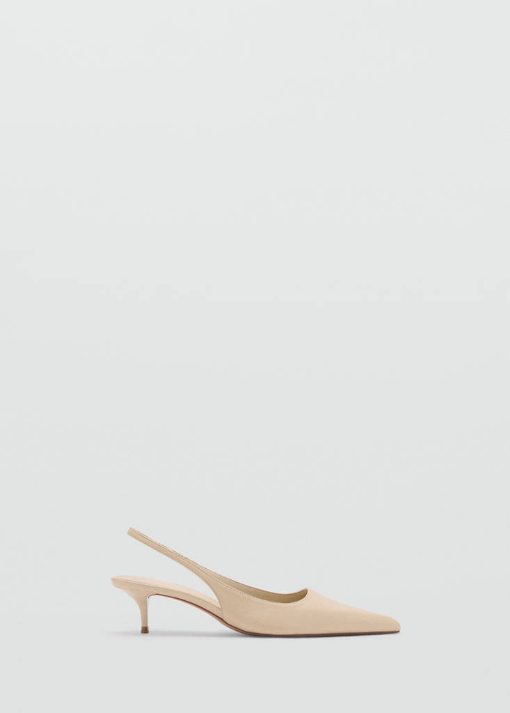 Pointed-toe leather heeled shoes — Ecru