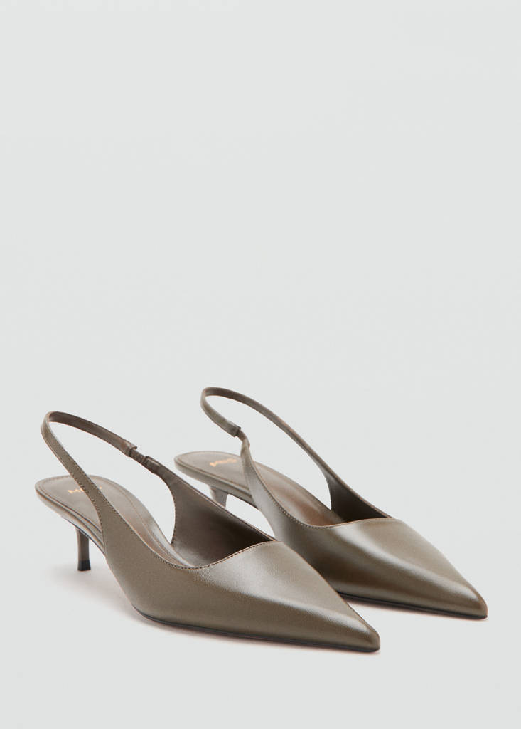 Pointed-toe leather heeled shoes — Khaki