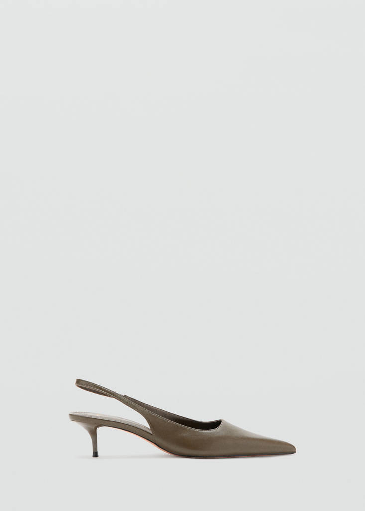 Pointed-toe leather heeled shoes — Khaki