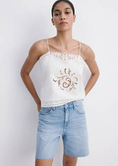 Straight low-rise denim Bermuda shorts — Medium Blue 1