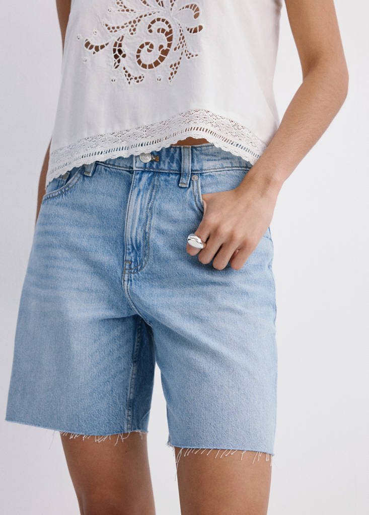Straight low-rise denim Bermuda shorts — Medium Blue