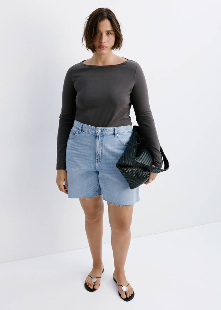 Straight low-rise denim Bermuda shorts — Medium Blue