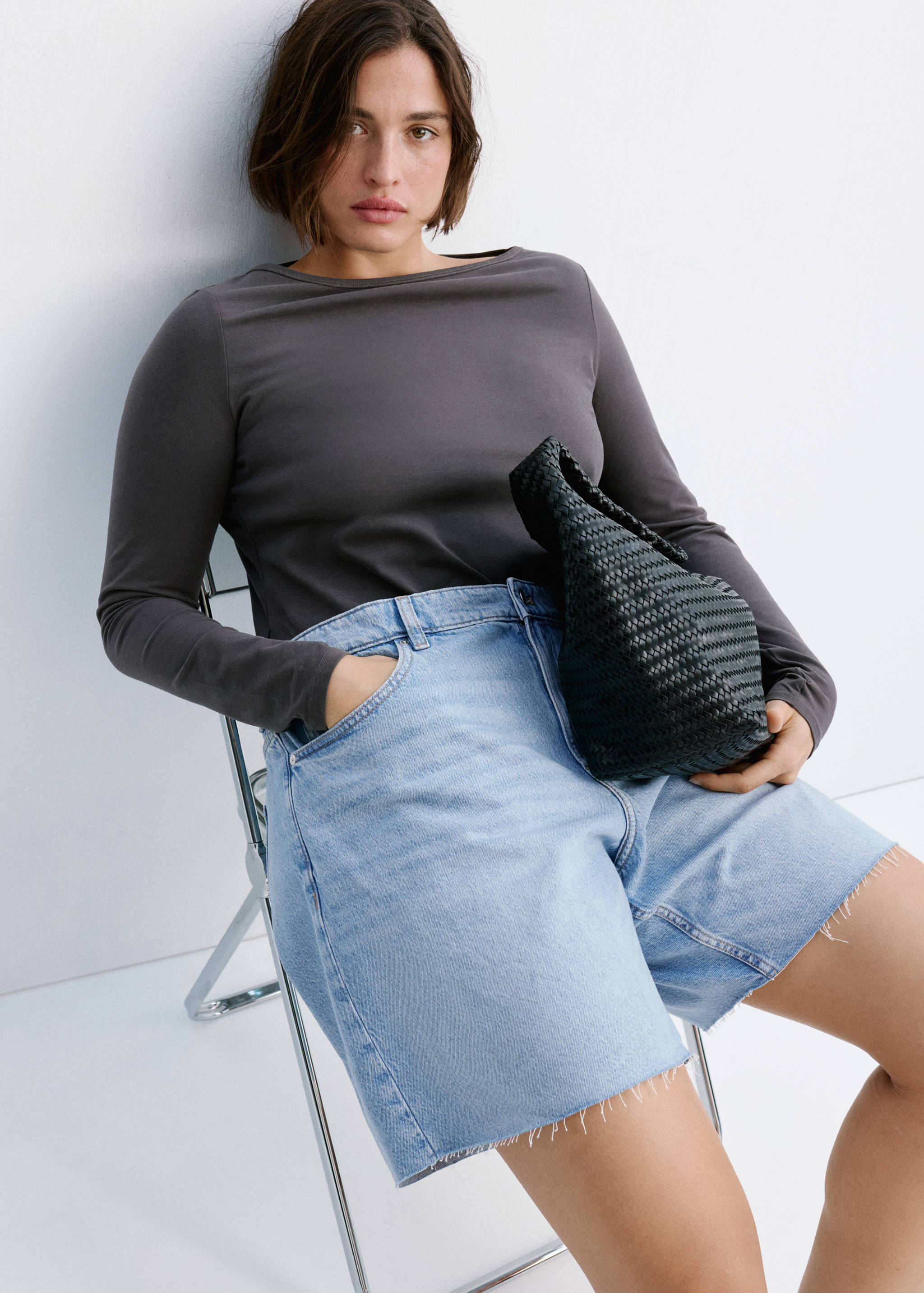 Bermudas denim rectas tiro bajo - Detalle del artículo 4