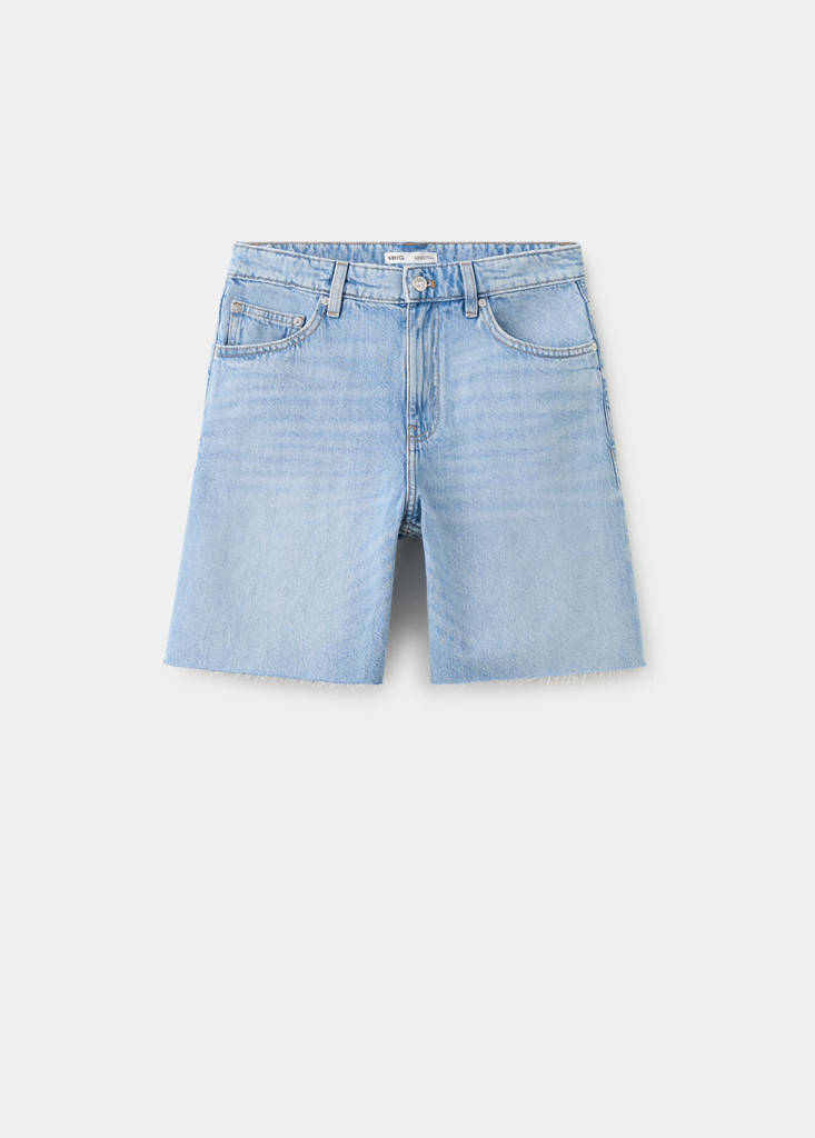 Straight low-rise denim Bermuda shorts — Medium Blue