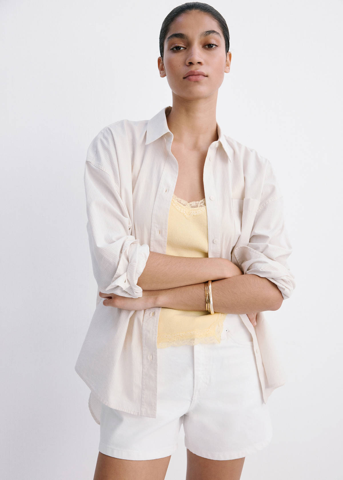 Straight-fit denim shorts — White
