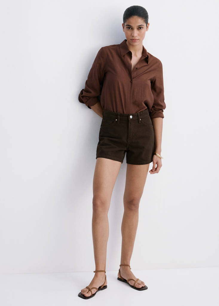 Straight-fit denim shorts — Chocolate
