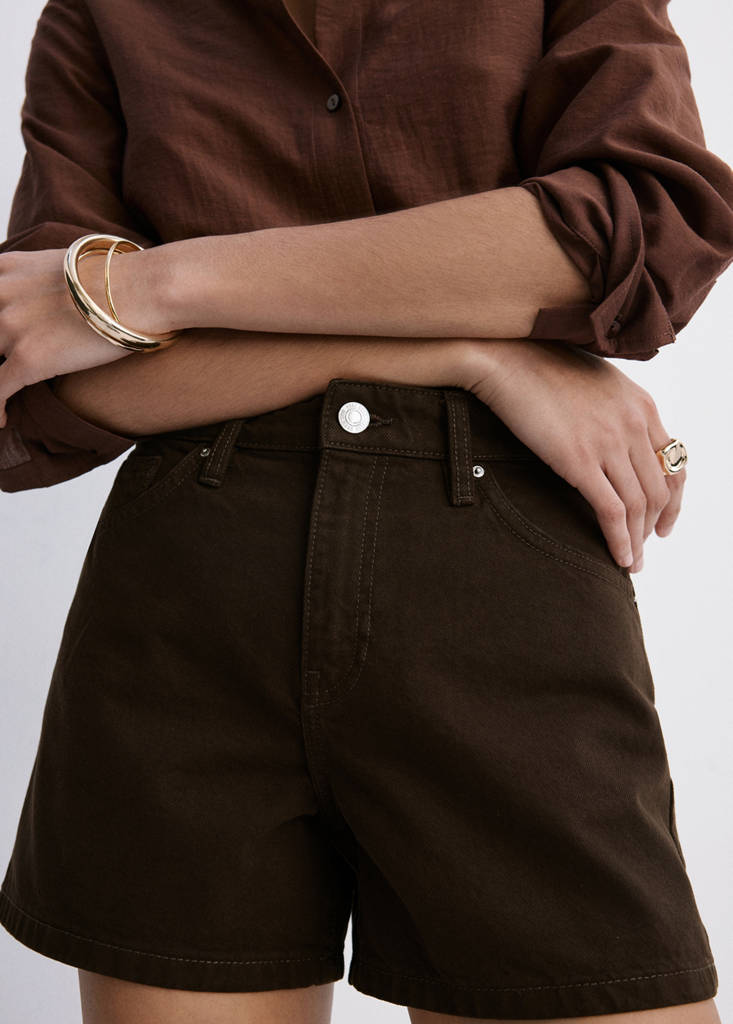 Straight-fit denim shorts — Chocolate