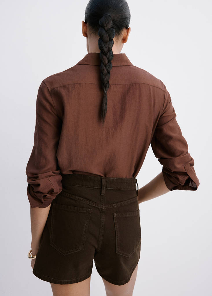 Straight-fit denim shorts — Chocolate
