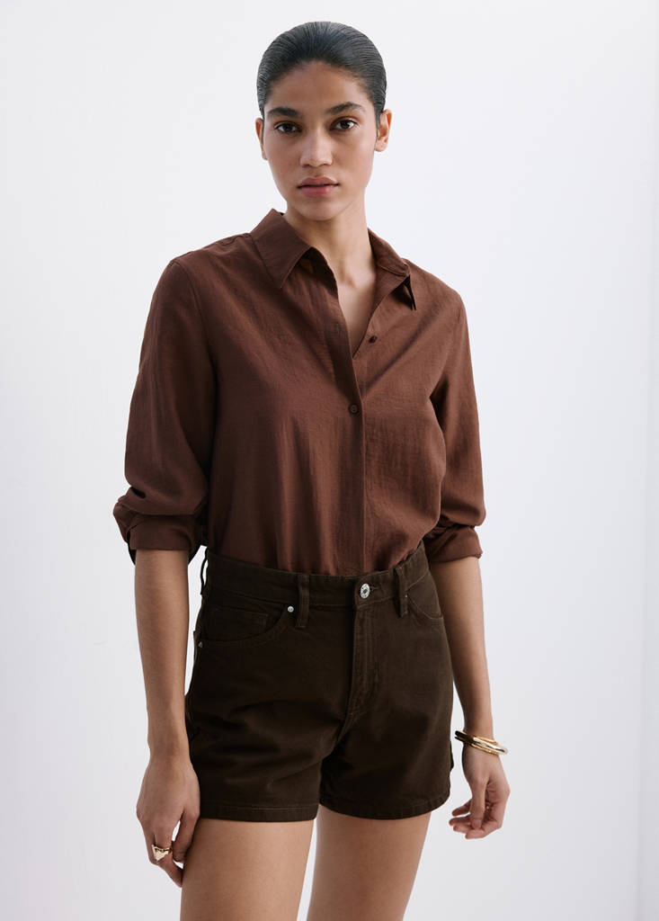 Straight-fit denim shorts — Chocolate