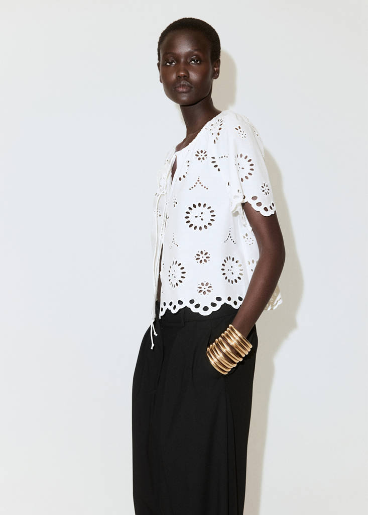 100% cotton blouse with openwork embroidery