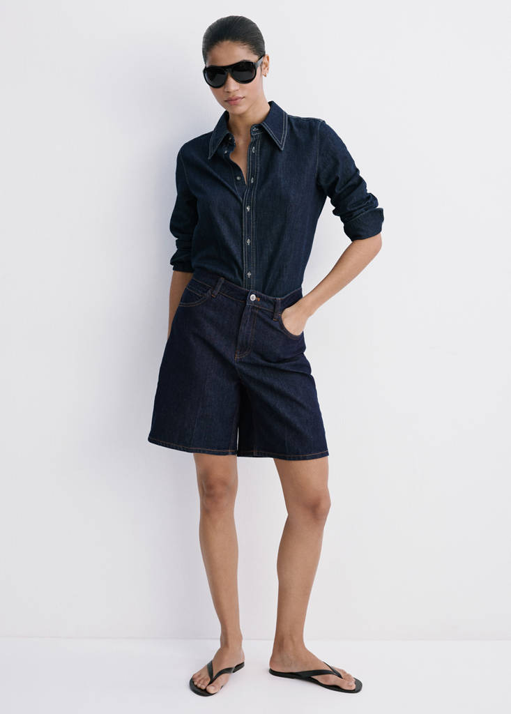 Straight-fit denim bermuda shorts — Open Blue