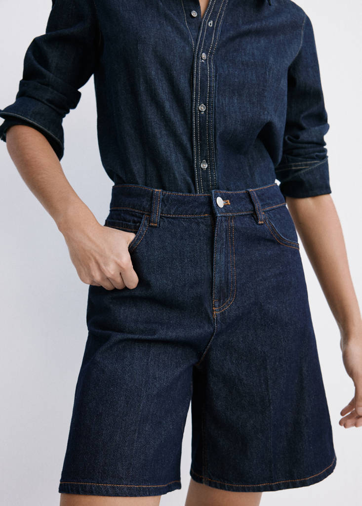 Straight-fit denim bermuda shorts — Open Blue