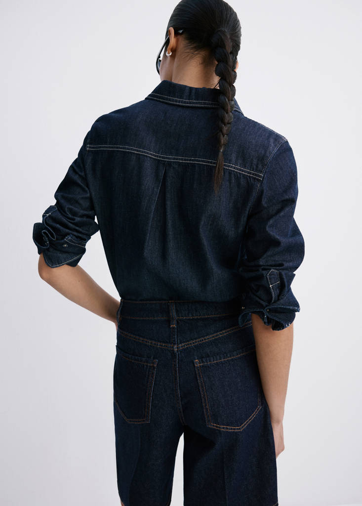 Straight-fit denim bermuda shorts — Open Blue