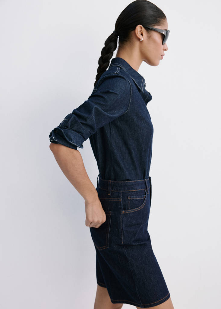 Straight-fit denim bermuda shorts — Open Blue