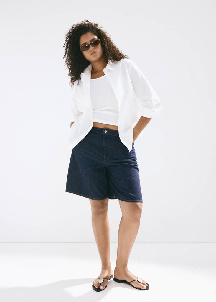 Straight-fit denim bermuda shorts — Open Blue