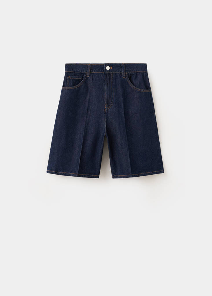 Straight-fit denim bermuda shorts — Open Blue