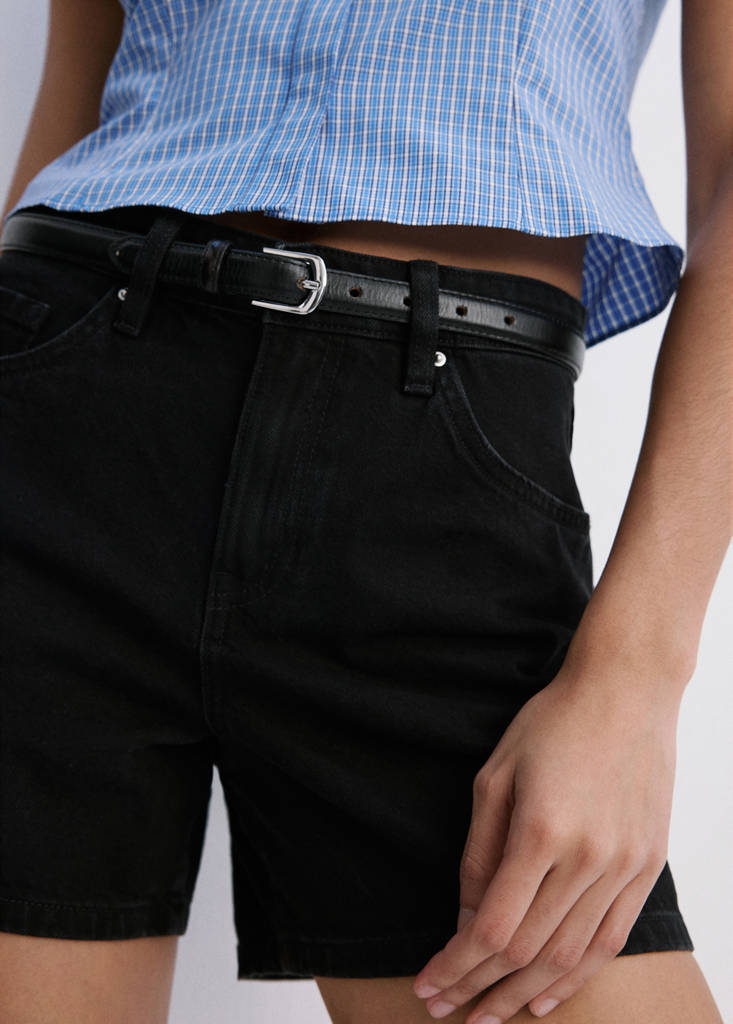 Straight-fit denim shorts — Black denim