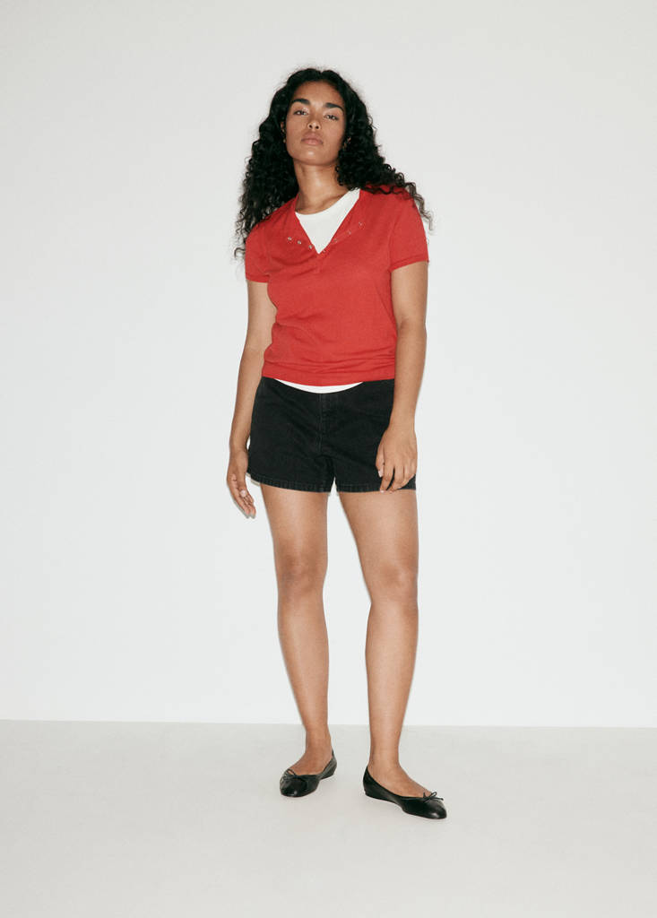 Straight-fit denim shorts — Black denim