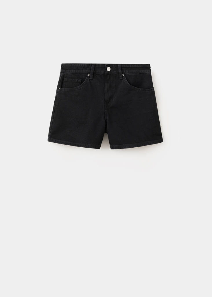 Straight-fit denim shorts — Black denim