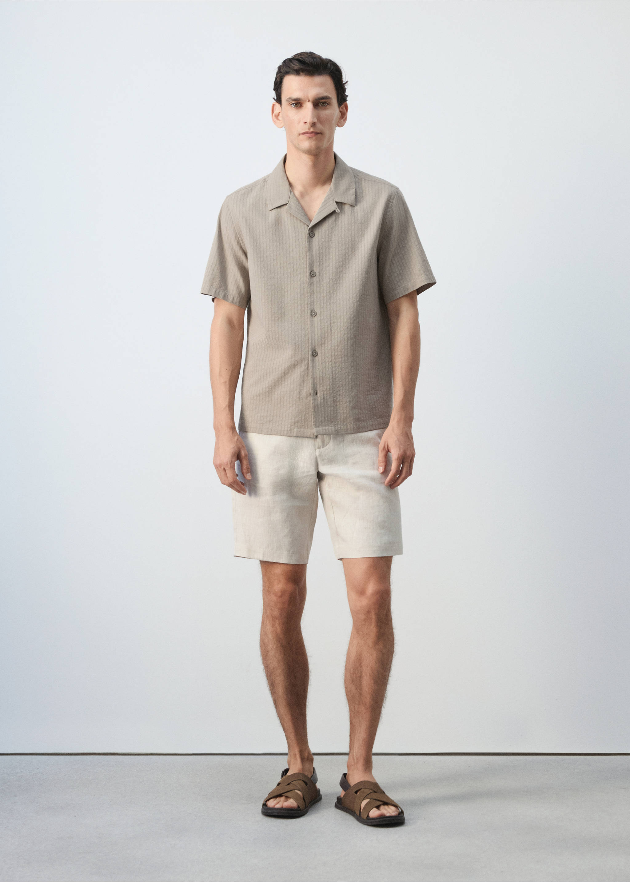 Chemise 100 % coton regular-fit - Plan général, Beige. Ref: 37091346-00.