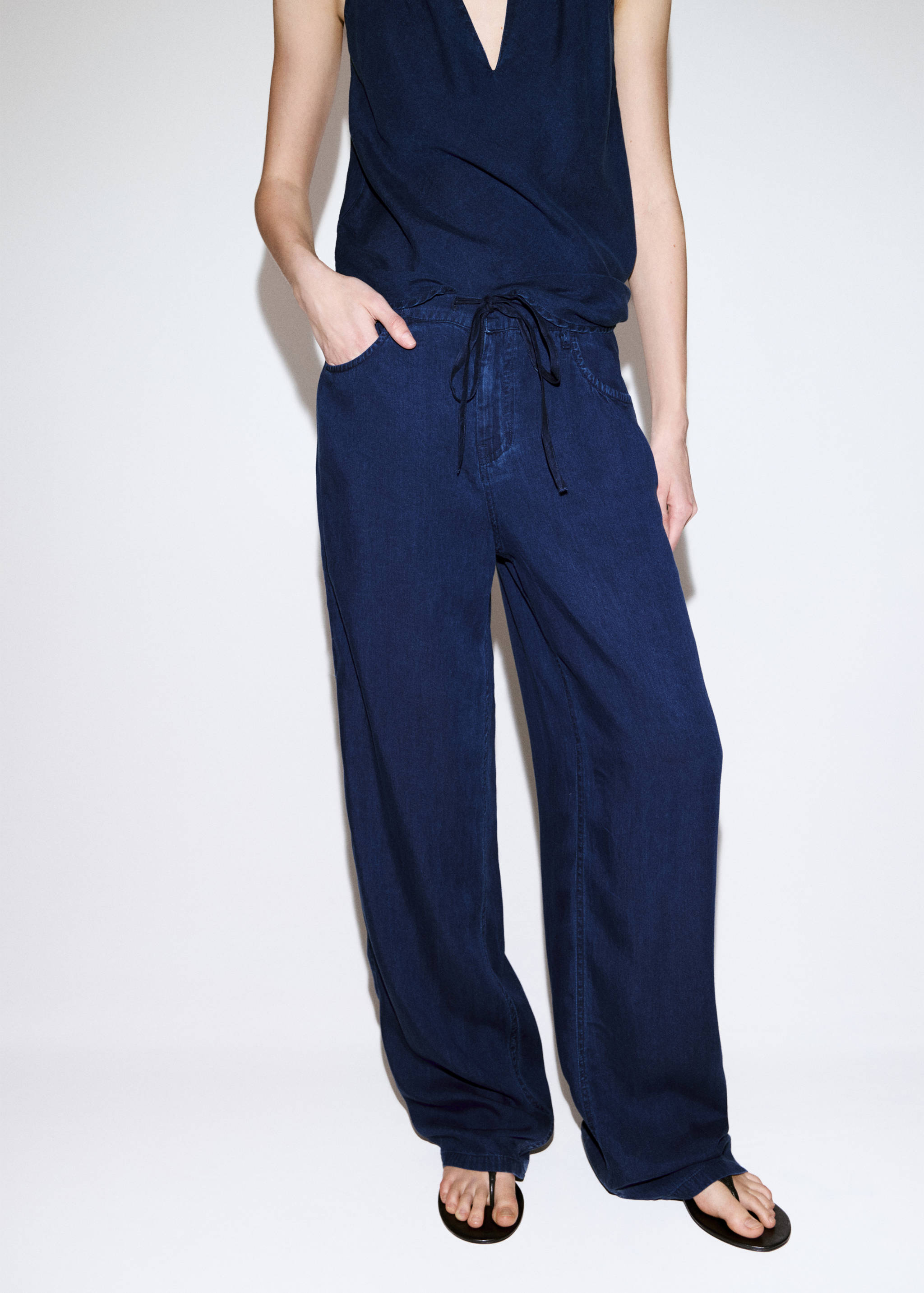 Denim pants with bow belt - Medium plane