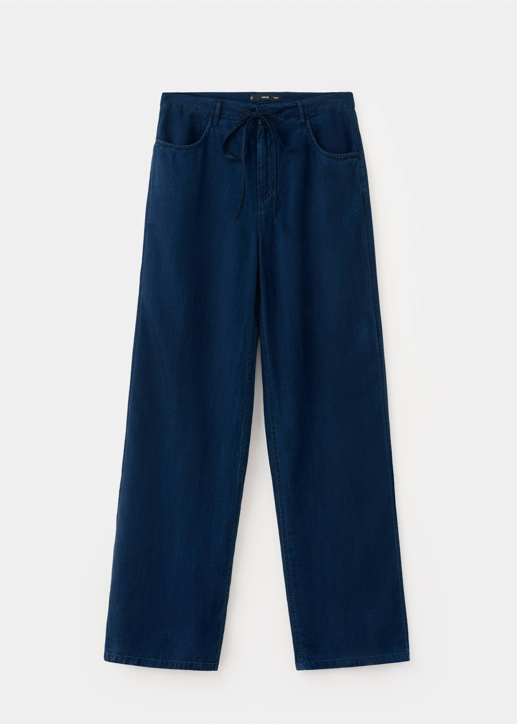 Pantaloni denim cu cordon și fundă - Articol fără model, Albastru închis. Ref: 37091347-00.