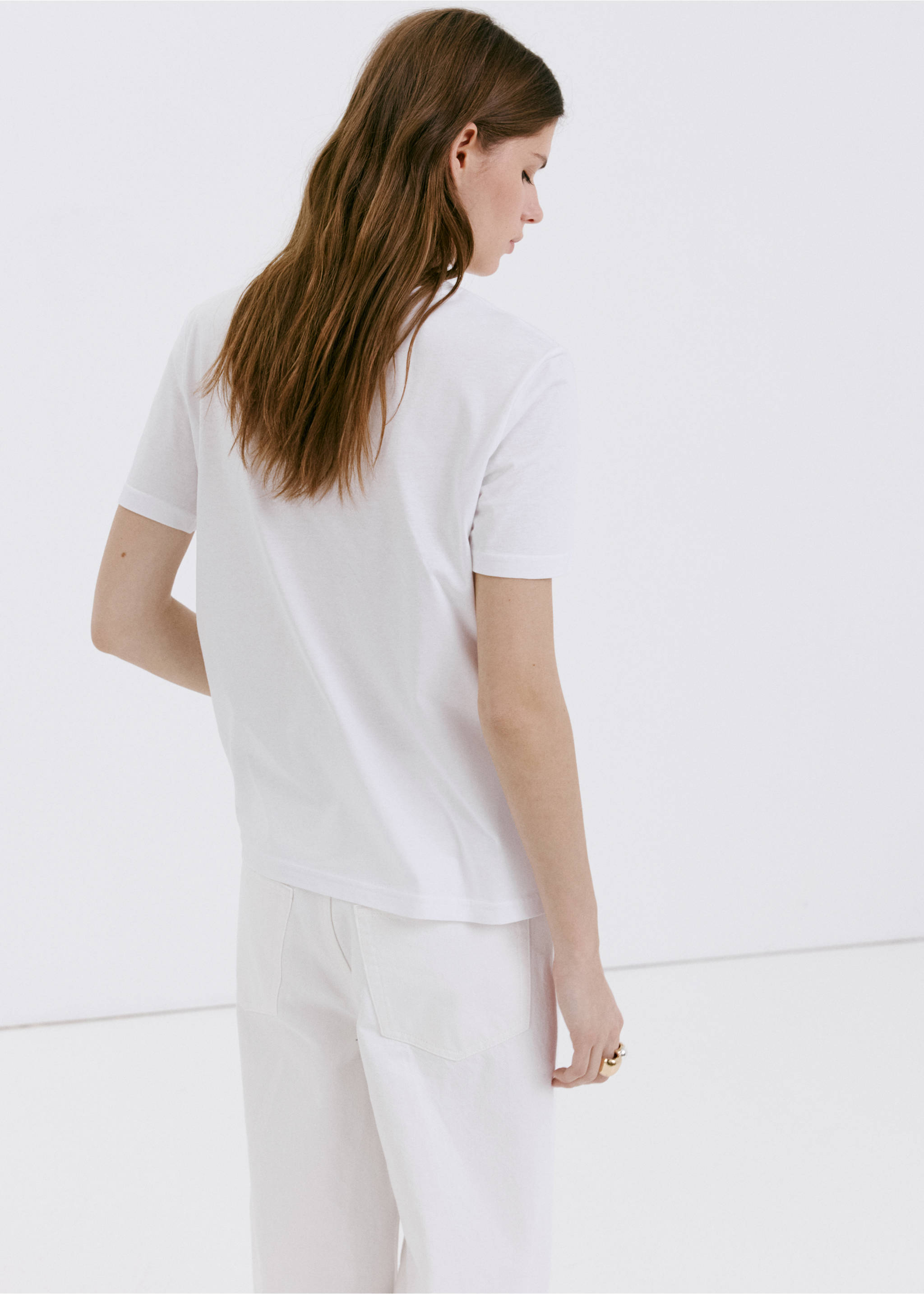 Bomullst-shirt med rund halsringning - Artikelns baksida, Vit. Ref: 37091350-00.