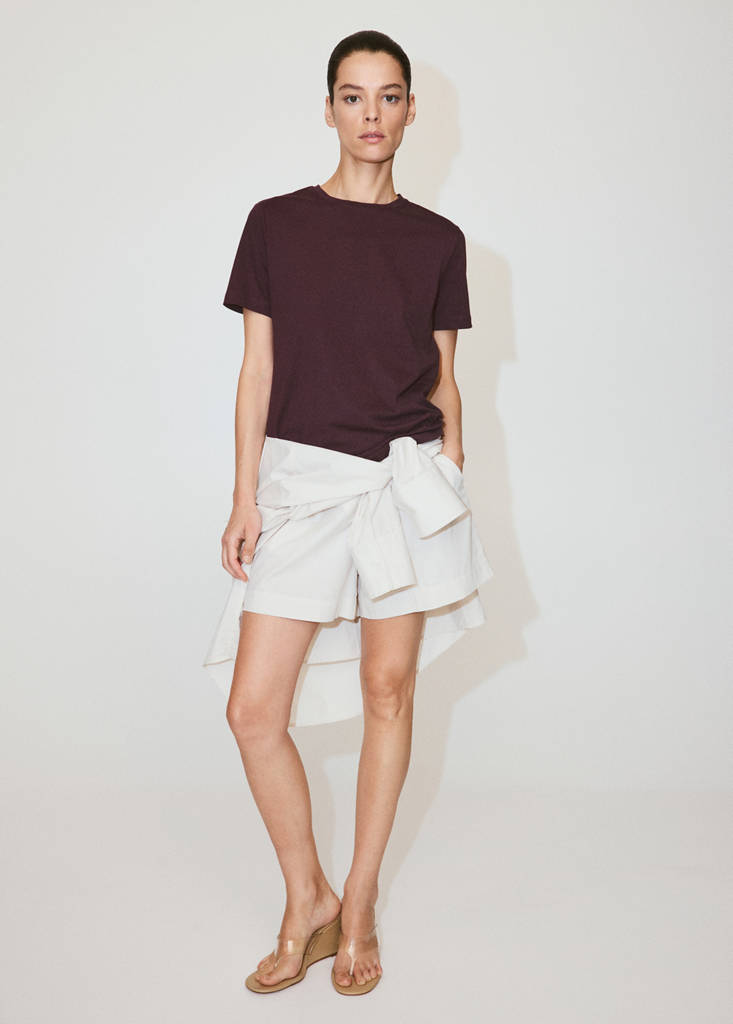 Rounded neck cotton t-shirt — Burgundy