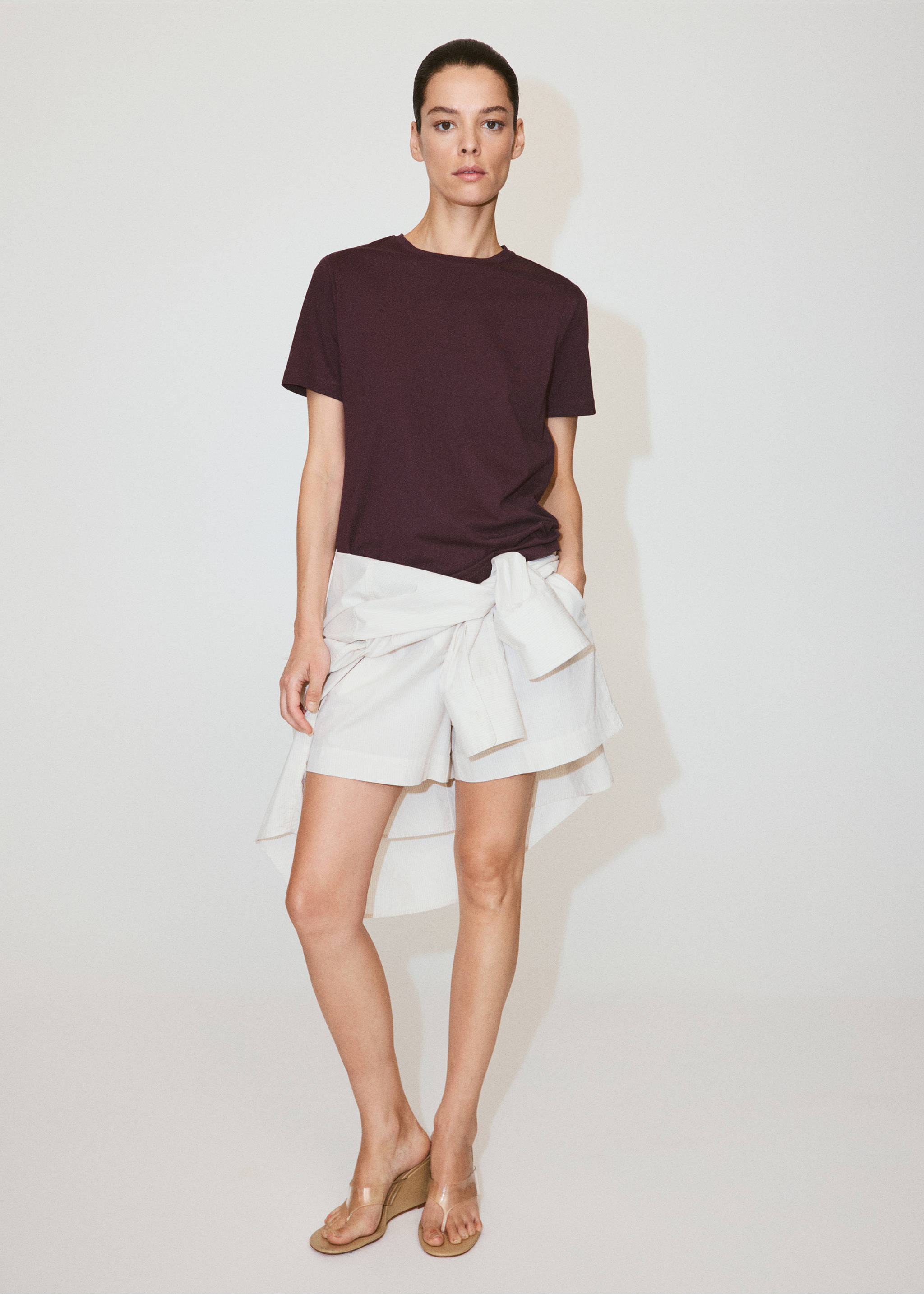 Rounded neck cotton t-shirt - General plane, Burgundy. Ref: 37091350-00.