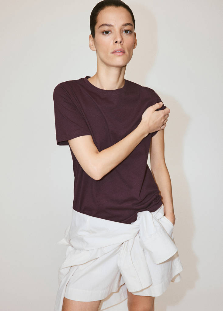 Rounded neck cotton t-shirt — Burgundy