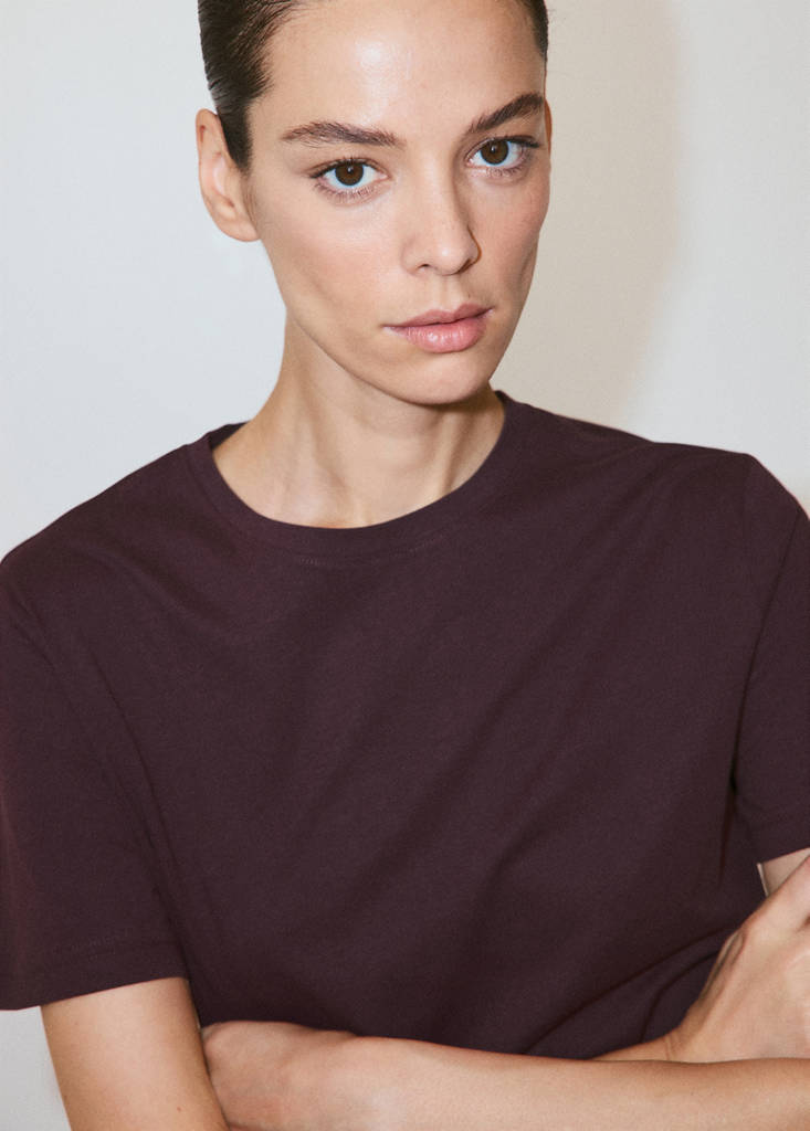 Rounded neck cotton t-shirt — Burgundy