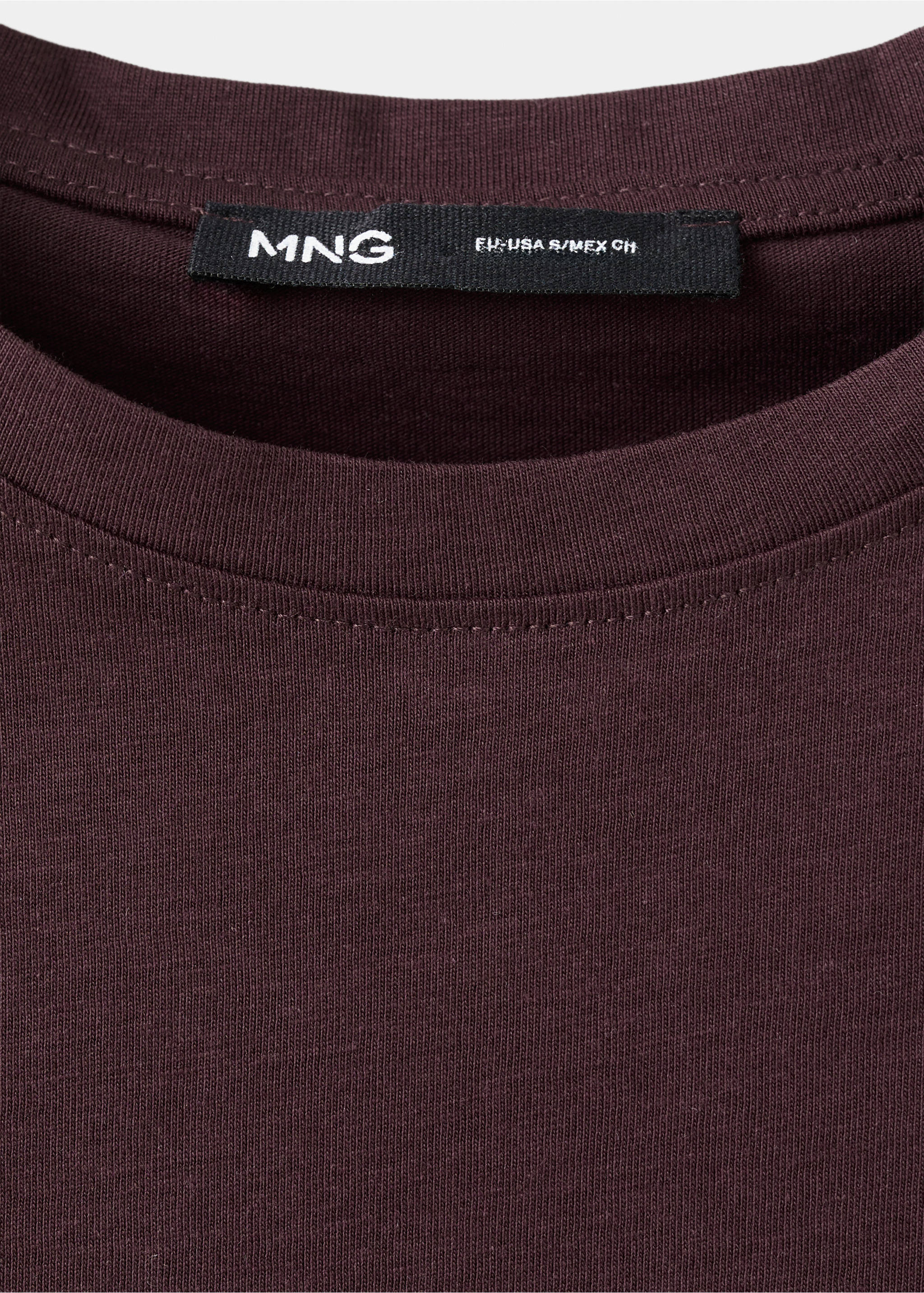 Rounded neck cotton t-shirt - Details of the article 8, Burgundy. Ref: 37091350-00.
