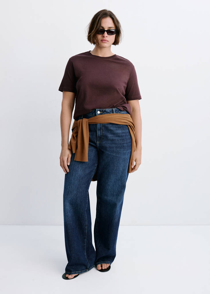 Rounded neck cotton t-shirt — Burgundy