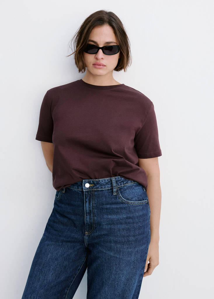 Rounded neck cotton t-shirt — Burgundy