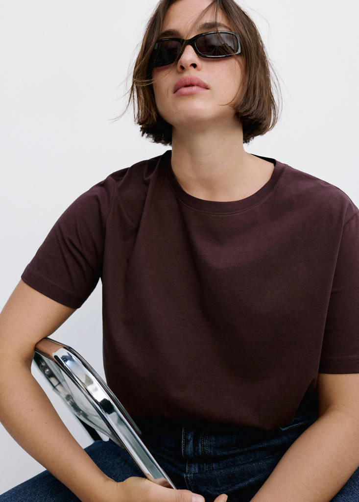 Rounded neck cotton t-shirt — Burgundy