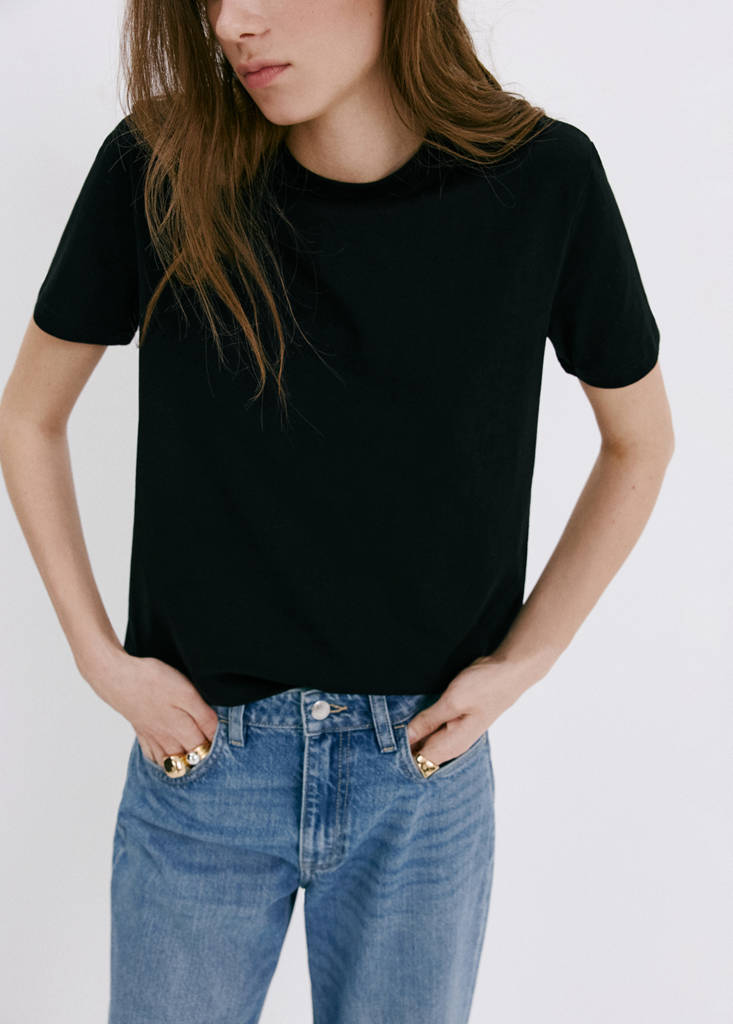 Rounded neck cotton t-shirt — Black