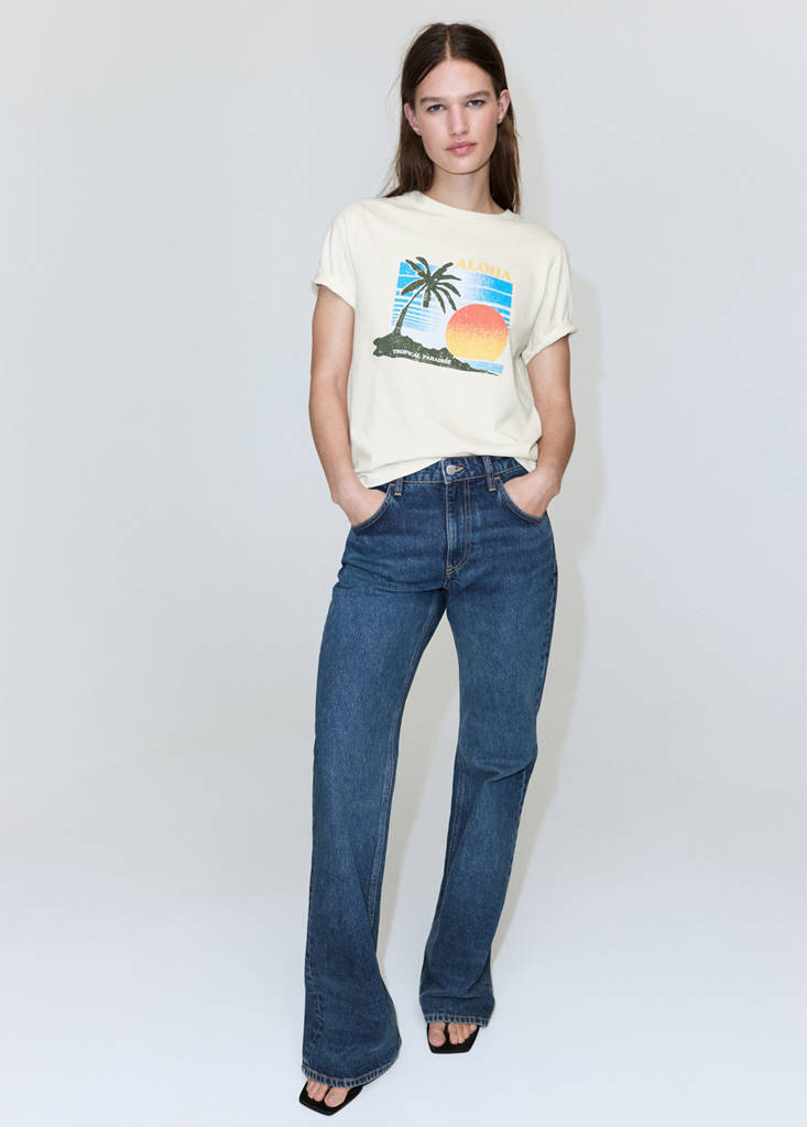 Printed cotton-blend t-shirt — Beige