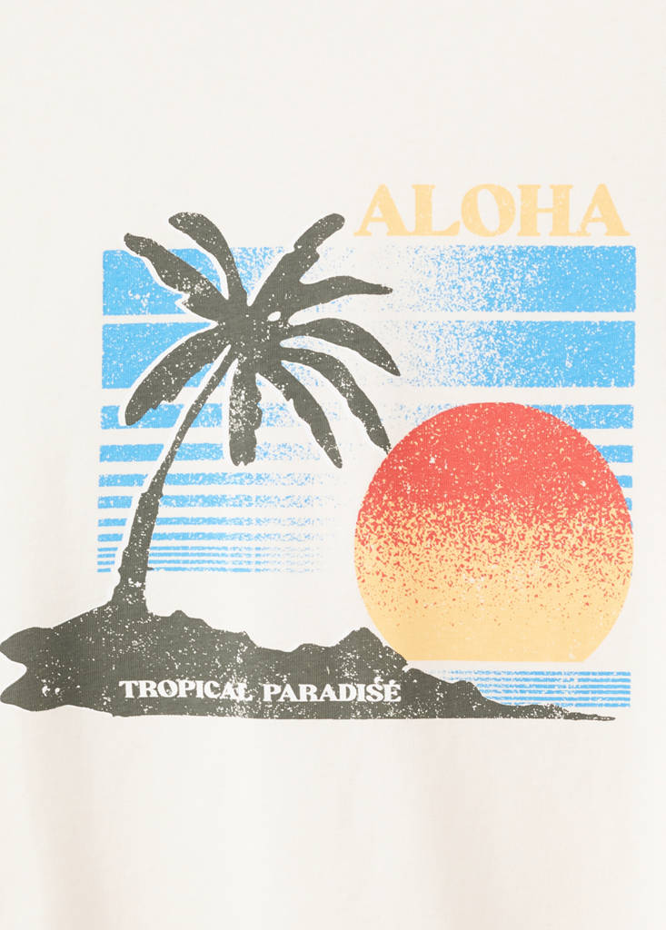 Printed cotton-blend t-shirt — Beige