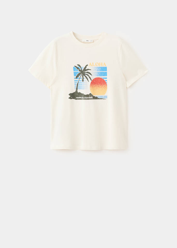 Printed cotton-blend t-shirt — Beige