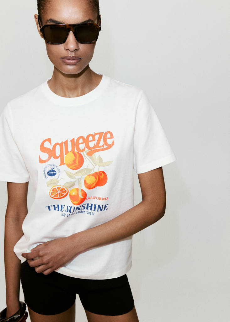 Printed cotton-blend t-shirt — Orange