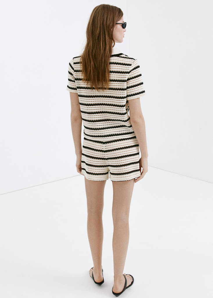 Striped crochet polo — Off White