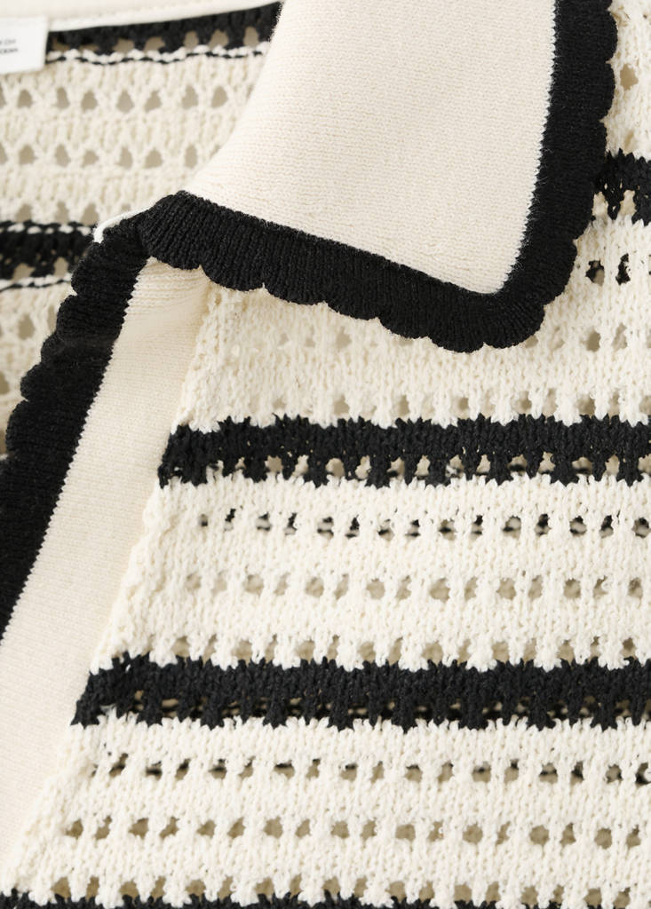 Striped crochet polo — Off White