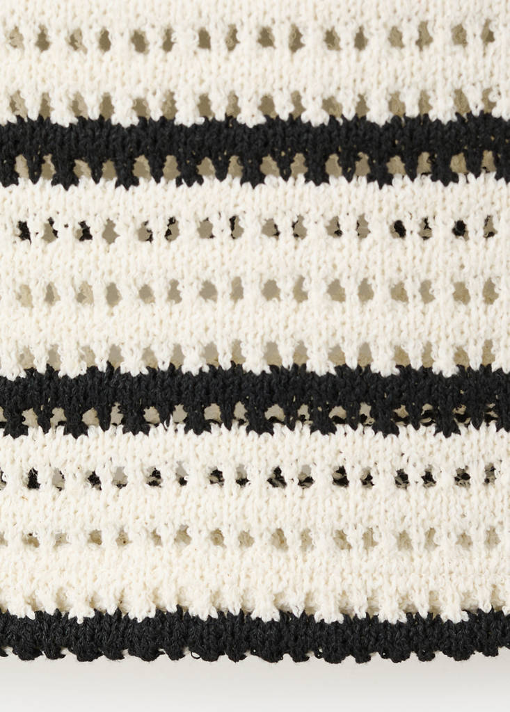 Striped crochet polo — Off White